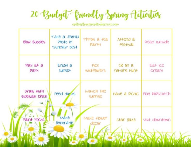 Grab your free Budget Friendly Spring Activities Printable